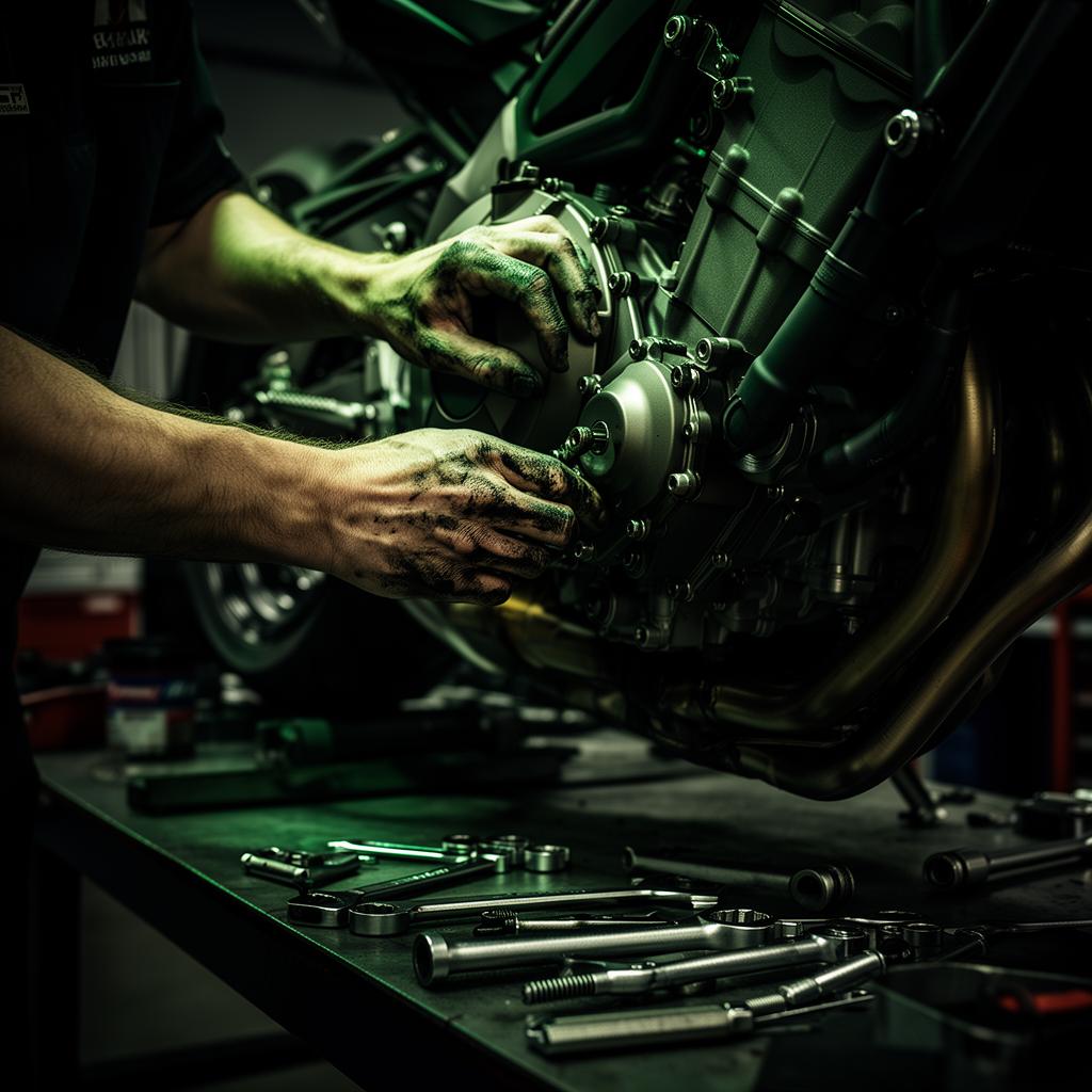 Mechanic working on a motorbike engine